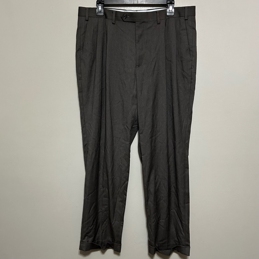 Ralph Lauren Dress Pants 36X28 Brown Taupe Gray Excellent Herringbone Pleated